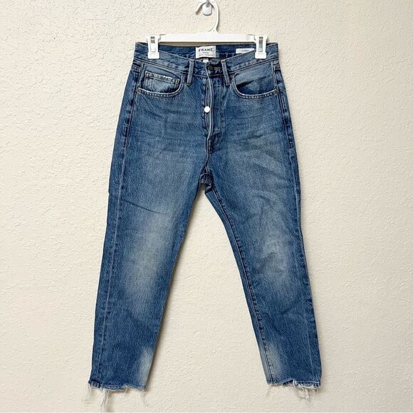 Frame Jeans Womens Blue Le Original Straight Leg Raw Hem Button Fly Size 26 - Picture 1 of 7